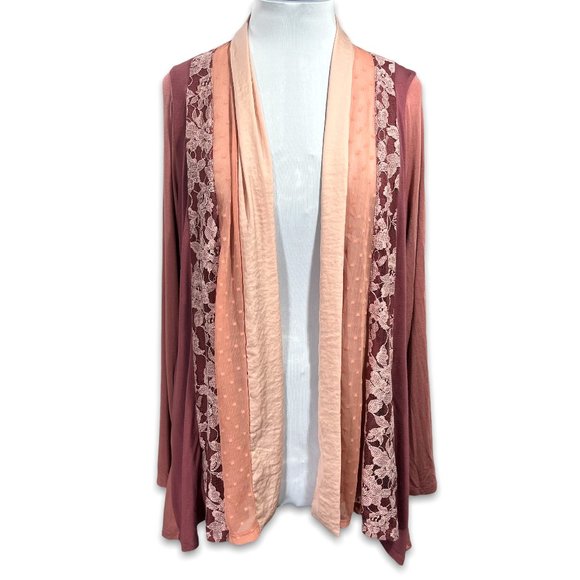 LOGO by Lori Goldstein Sweaters - LOGO by Lori Goldstein EUC Open Front Lace Panel Cardigan Pink LIKE NEW, Large